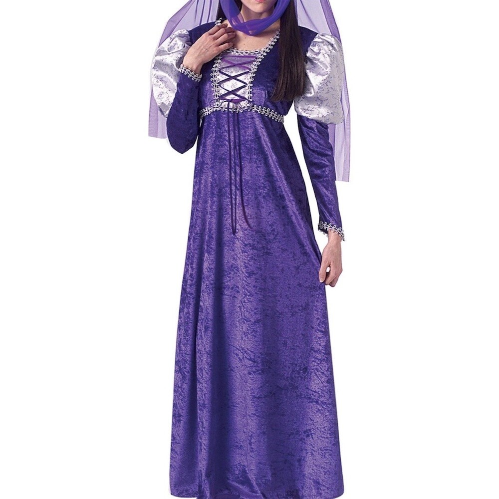 Purple Medieval Renaissance Princess Gown Costume Silver Puff Sleeves